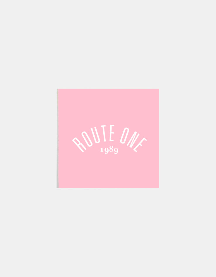 Route One Square Arch Logo Small Sticker - Pink/White