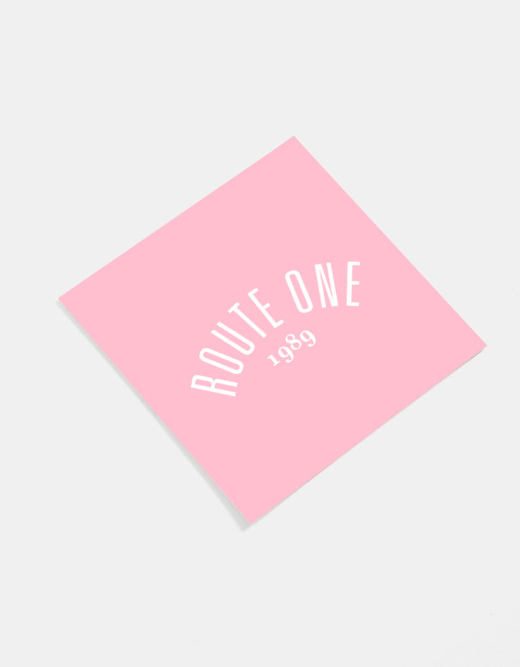 Route One Square Arch Logo Small Sticker - Pink/White