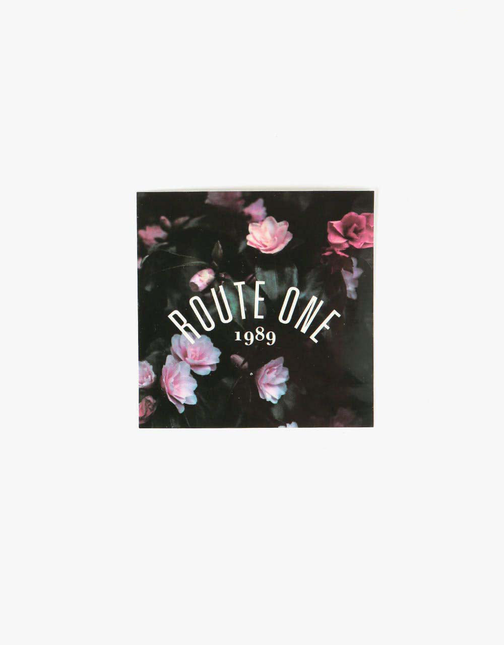 Route One Square Arch Logo Small Sticker - Floral