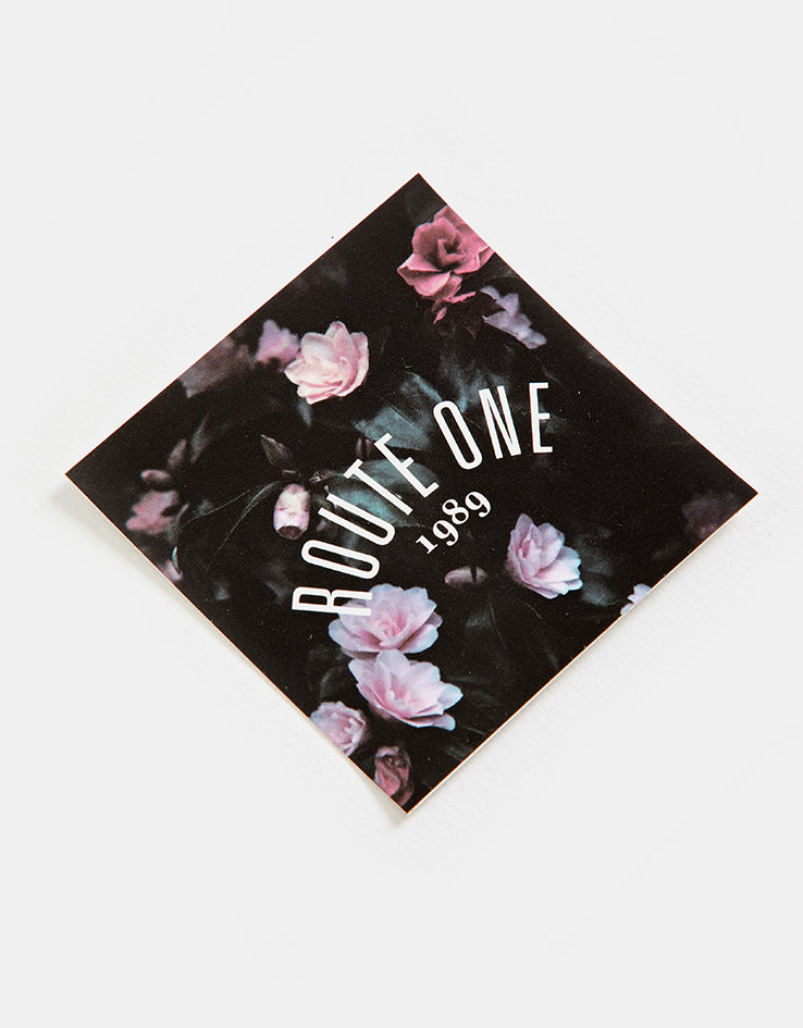 Route One Square Arch Logo Small Sticker - Floral