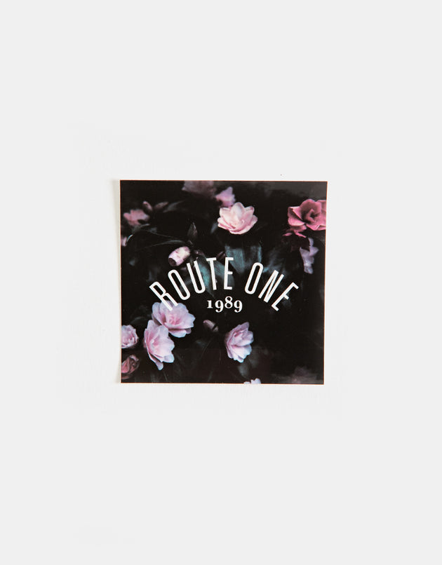 Route One Square Arch Logo Small Sticker - Floral