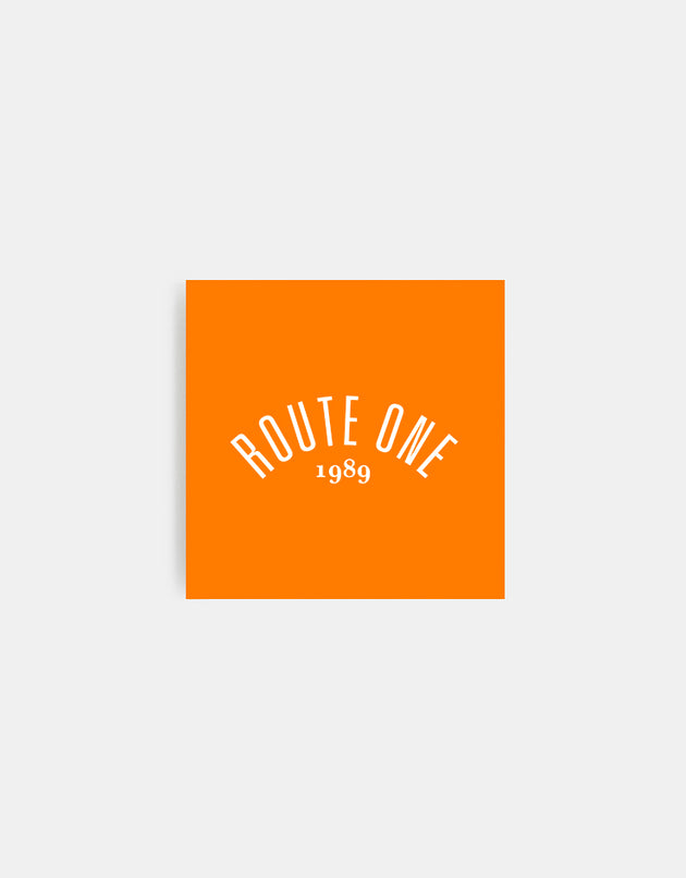 Route One Square Arch Logo Small Sticker - Orange/White