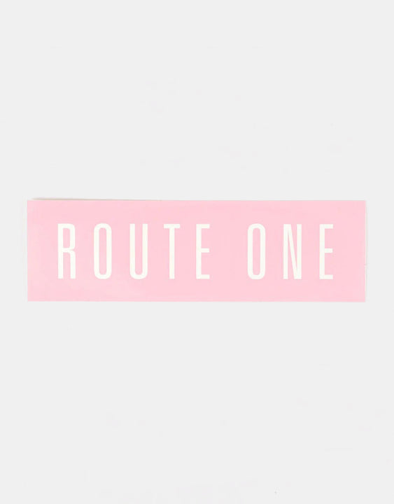 Route One Straight Logo Large Sticker - Pink/White