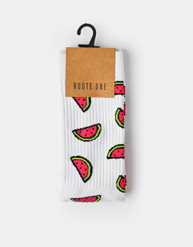 Route One Watermelon Crew Socks - White