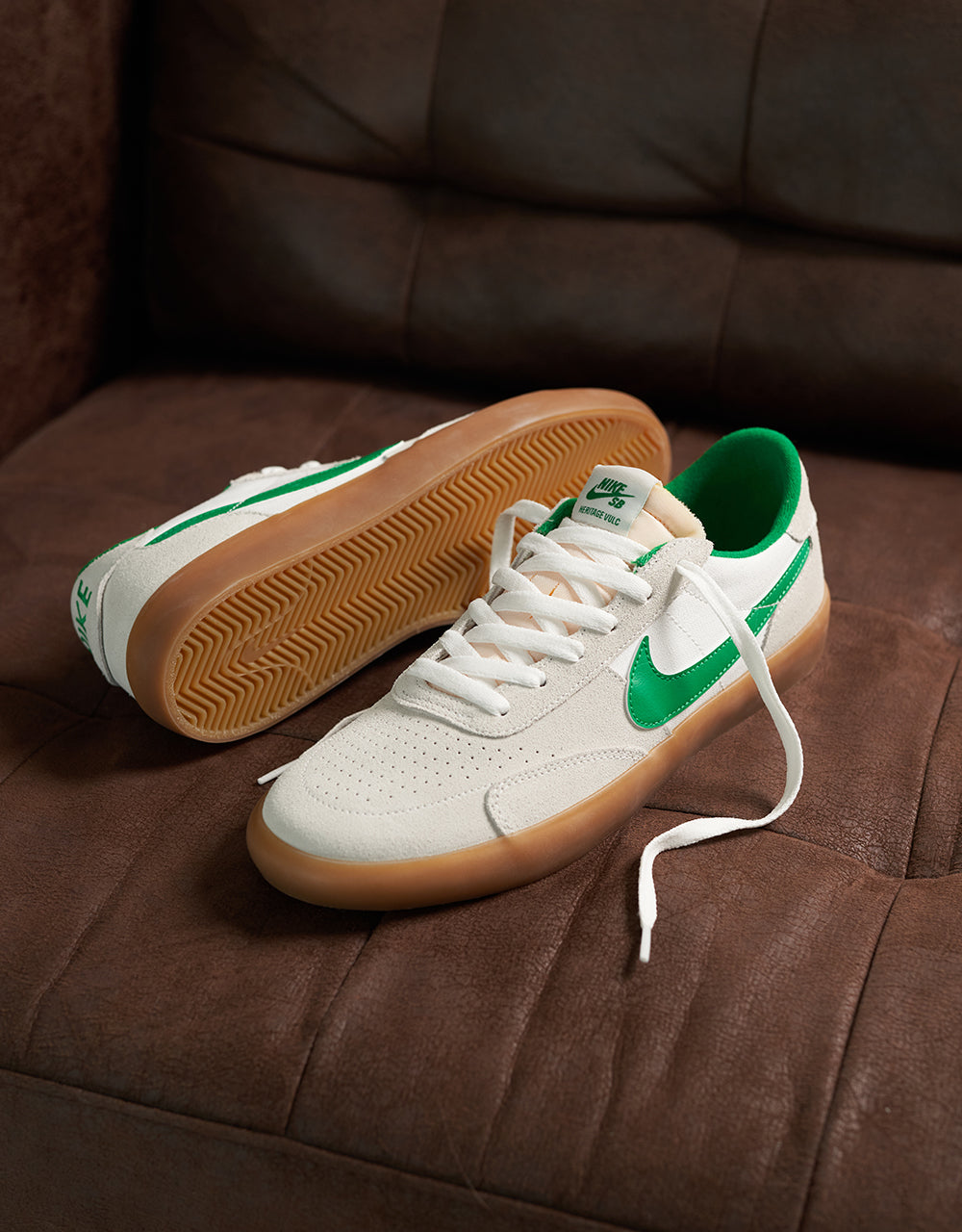 Nike SB Heritage Vulc Skate Shoes - Summit White/Lucky Green-White