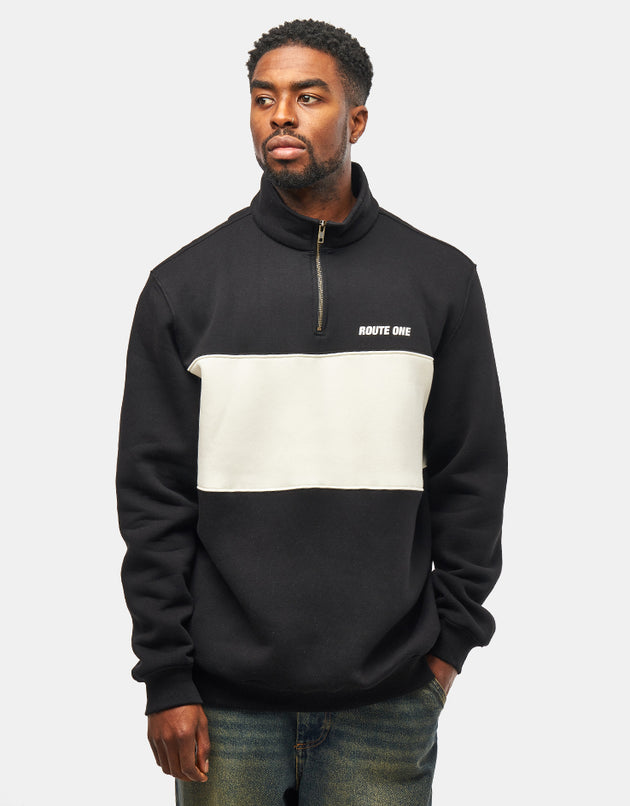 Route One Blocked 1/4 Zip Sweat - Black/Natural
