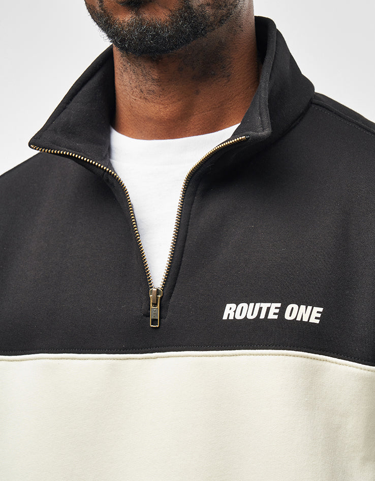 Route One Blocked 1/4 Zip Sweat - Black/Natural