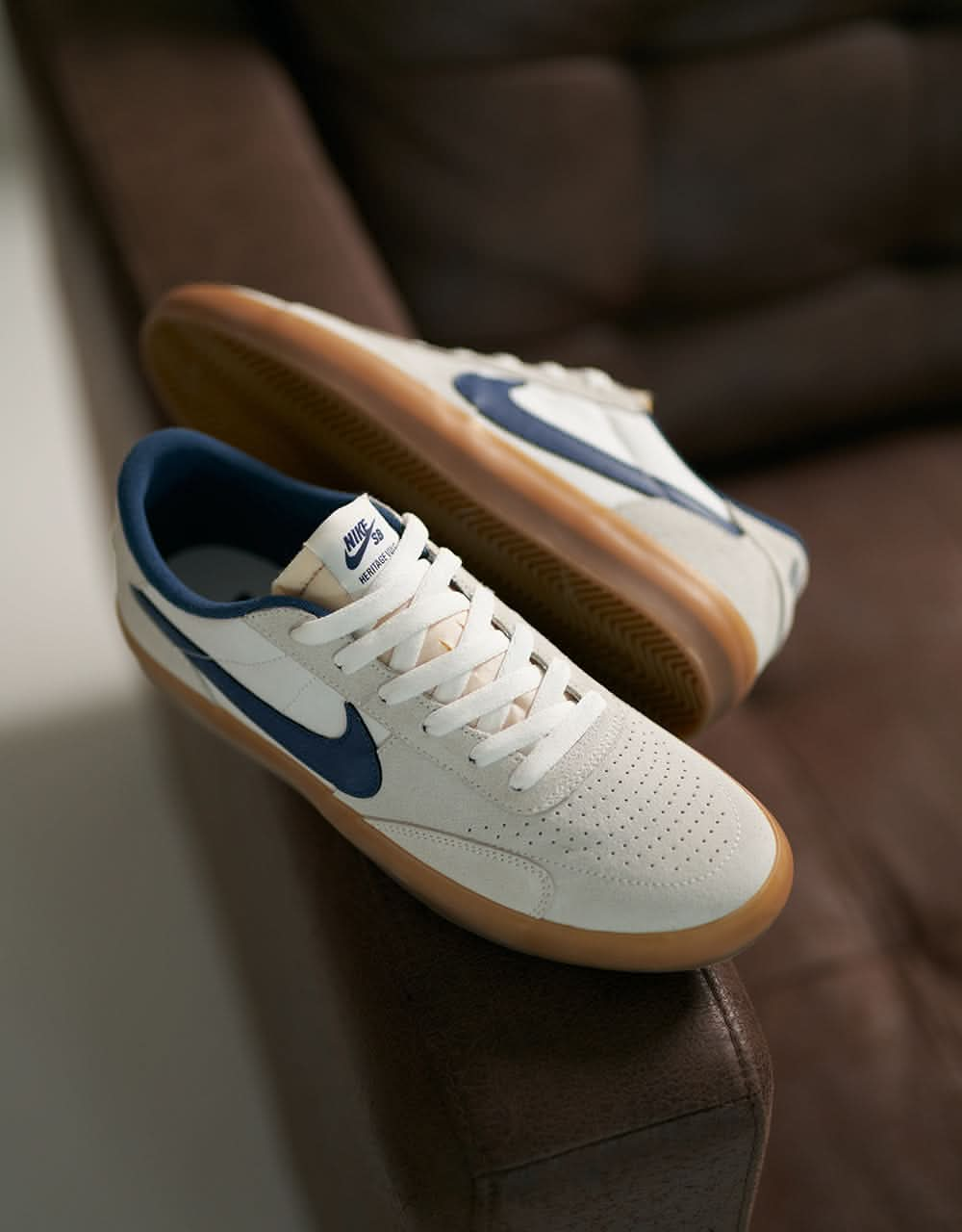 Nike SB Heritage Vulc Skate Shoes - Summit White/Navy-White-Gum Light Brown