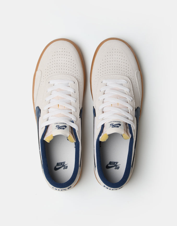 Nike SB Heritage Vulc Skate Shoes - Summit White/Navy-White-Gum Light Brown
