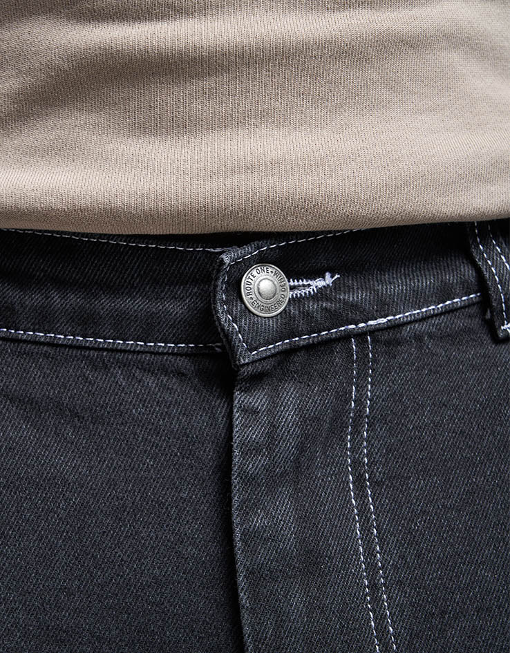 Route One Super Baggy Denim Jeans - Washed Black