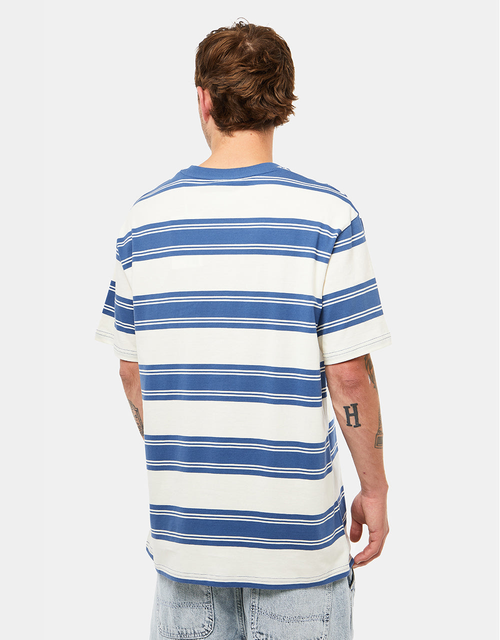 Route One Organic Lewis Stripe T-Shirt - French Navy/Raw
