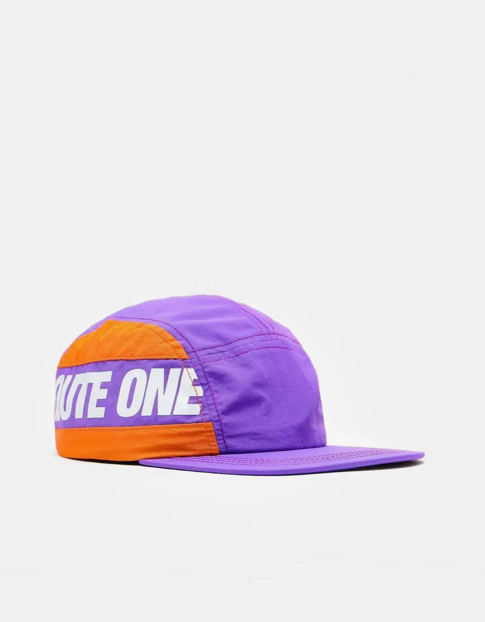 Route One Blocked 5 Panel Cap - Lavender/White/Blazing Orange