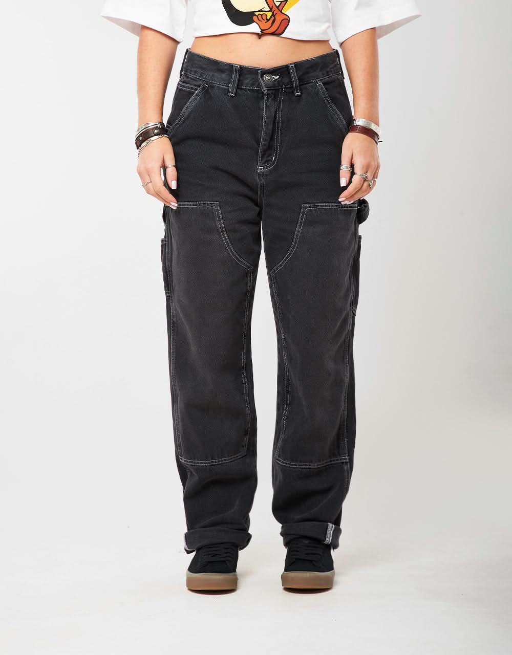 Route One Double Knee Denim Pants - Washed Black