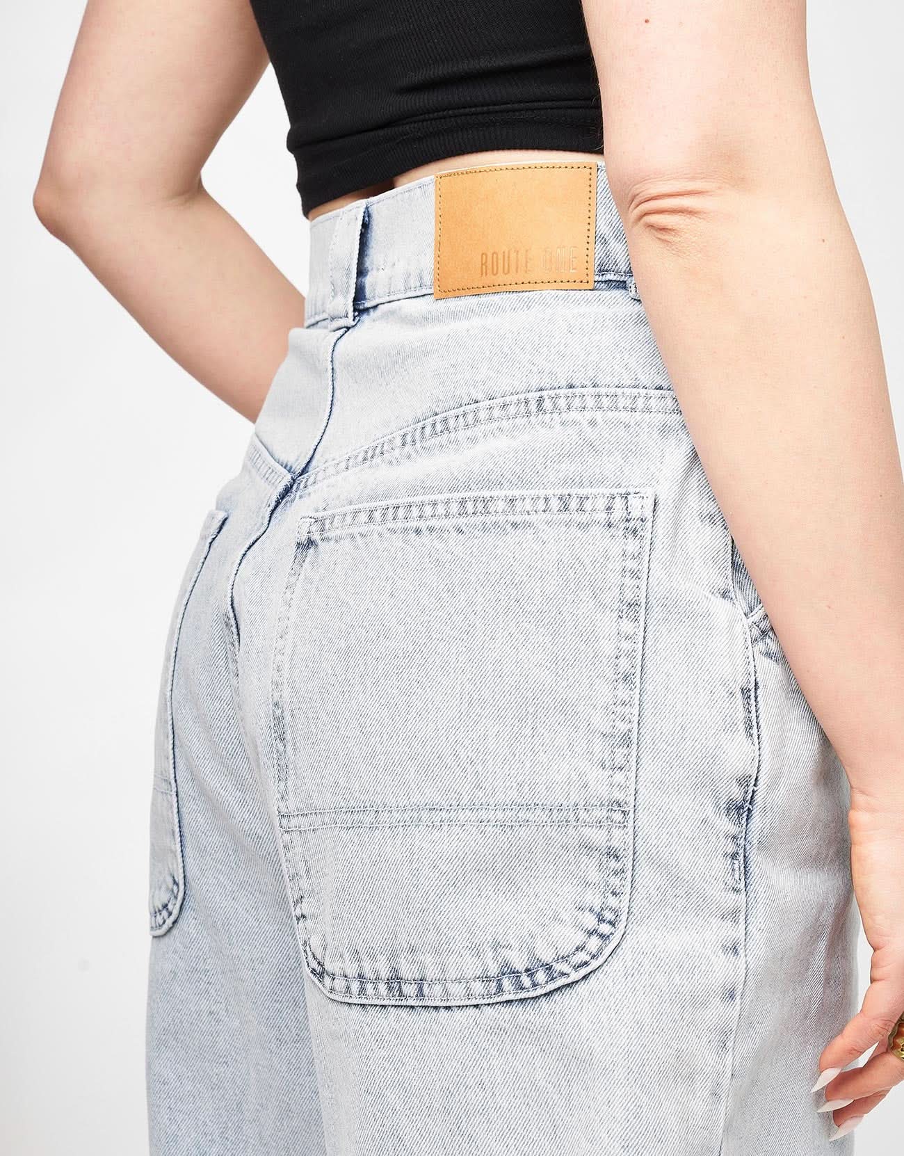 Route One Super Baggy XL Denim Jeans- Stone Wash