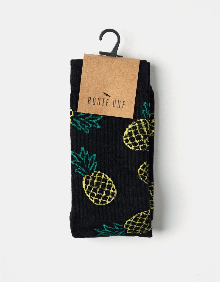 Route One Pineapples Crew Socks - Black