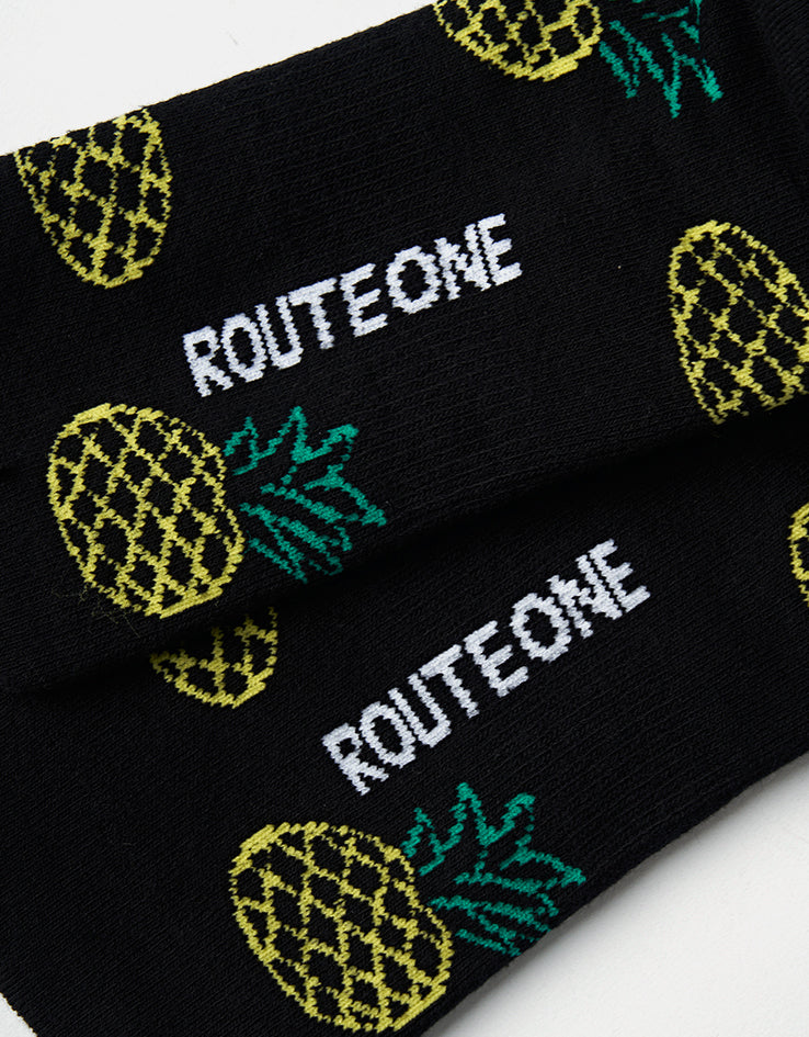 Route One Pineapples Crew Socks - Black