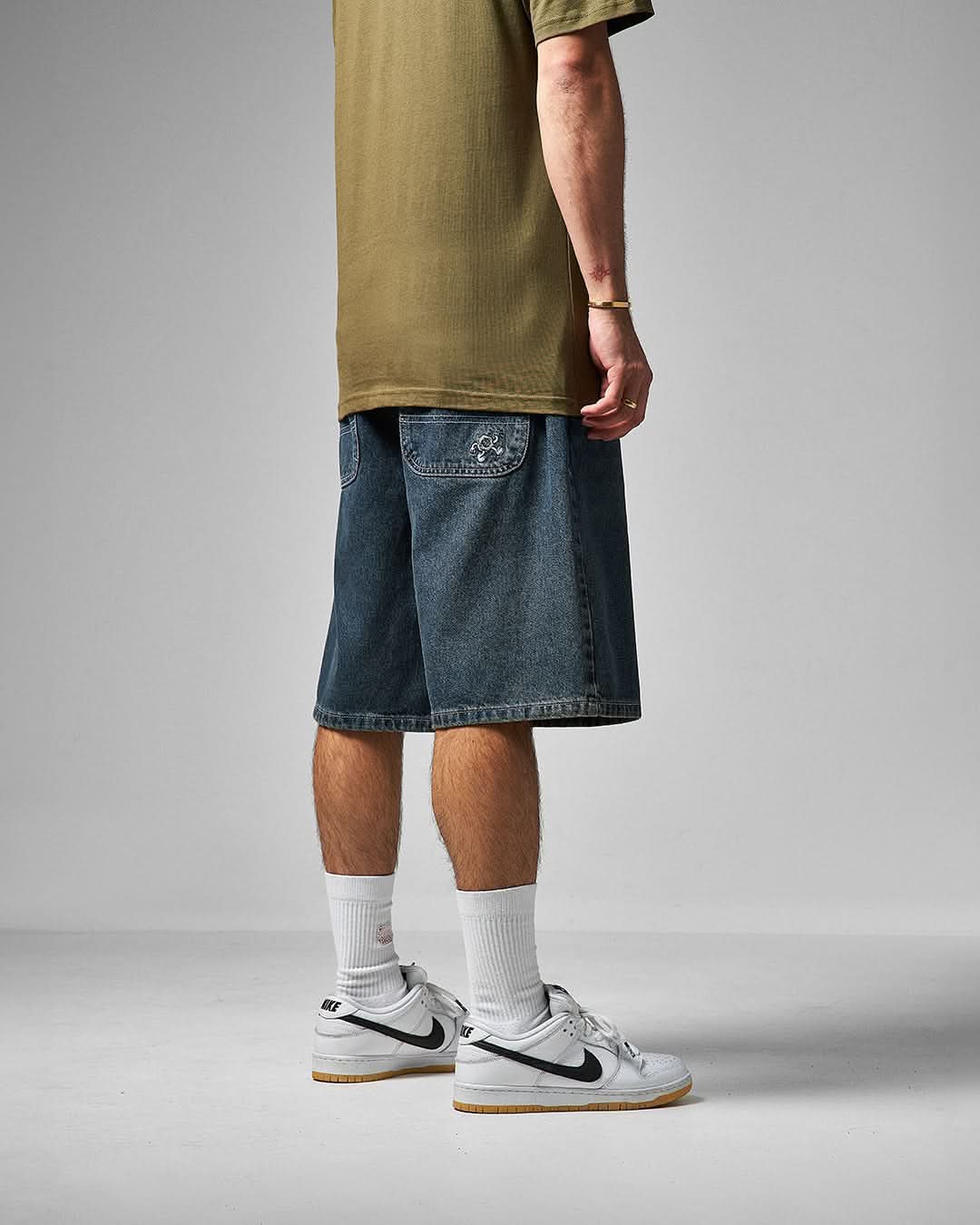 Route One Original Super Baggy Denim Shorts Light Wash
