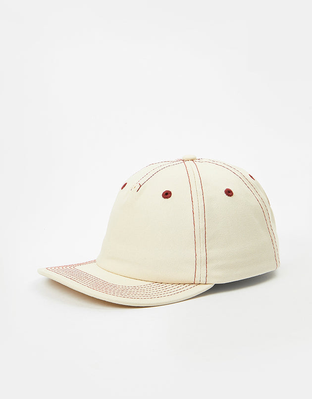 Route One Unstructured Contrast Stitch Strapback Cap - Natural/Burgundy