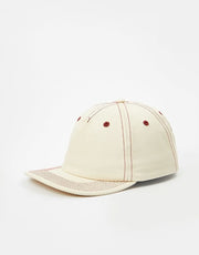 Route One Unstructured Contrast Stitch Strapback Cap - Natural/Burgundy