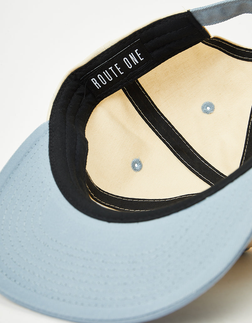 Route One Unstructured Strapback Cap - Natural/Stone Blue