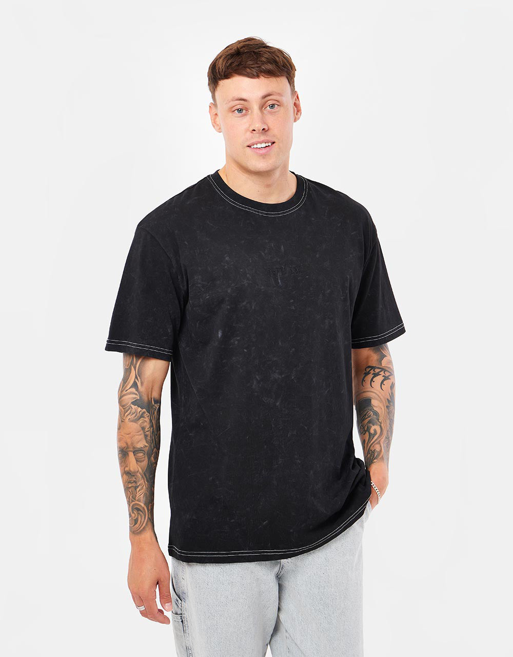 Route One Organic Constrast Stitch T-Shirt - Black