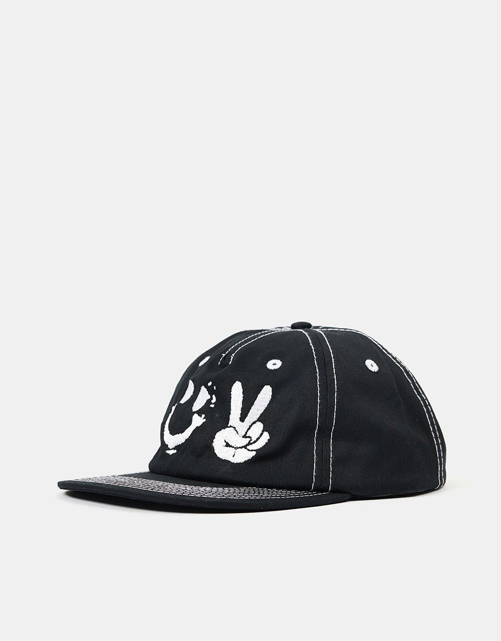 Route One Peace Out Unstructured Contrast Stitch Strapback - Black