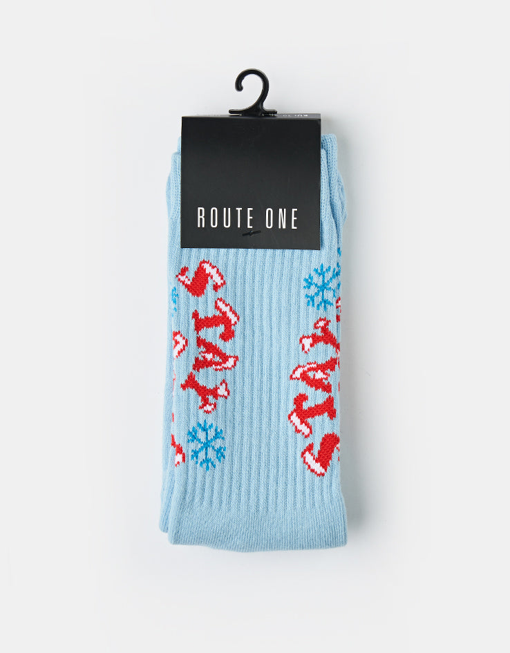 Route One Stay Cold Crew Socks - Light Blue