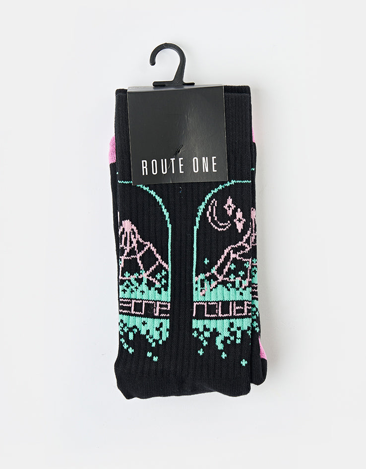 Route One Peak Crew Socks - Black