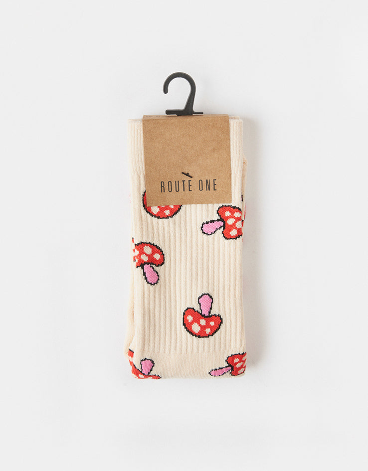 Route One Shrooms Crew Socks - Ivory