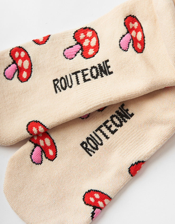Route One Shrooms Crew Socks - Ivory