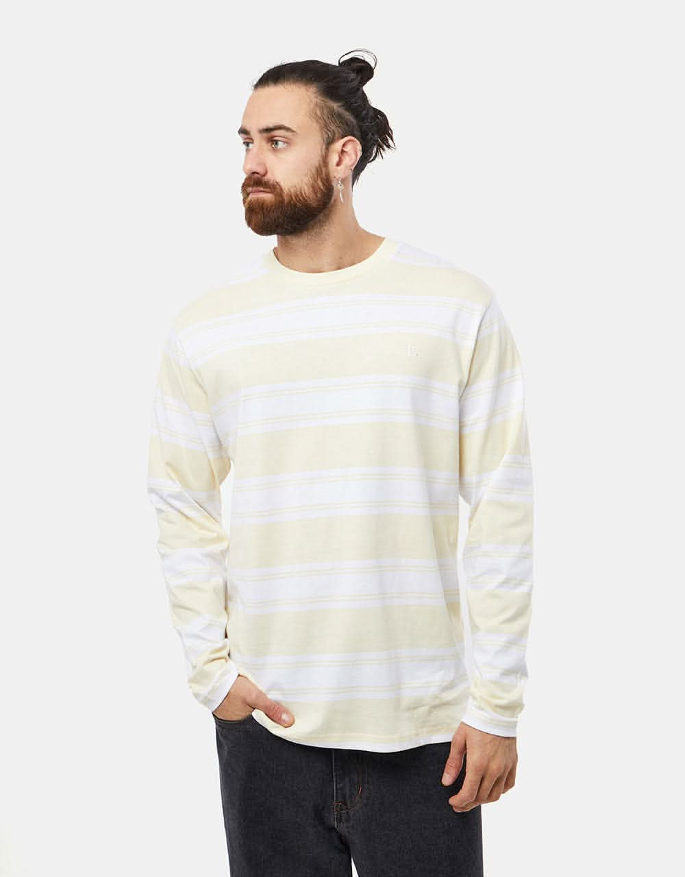 Route One Lewis Stripe L/S T-Shirt  - Cloud Cream/White