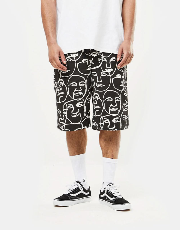 Route One Organic Beach Shorts - Faces Black/White