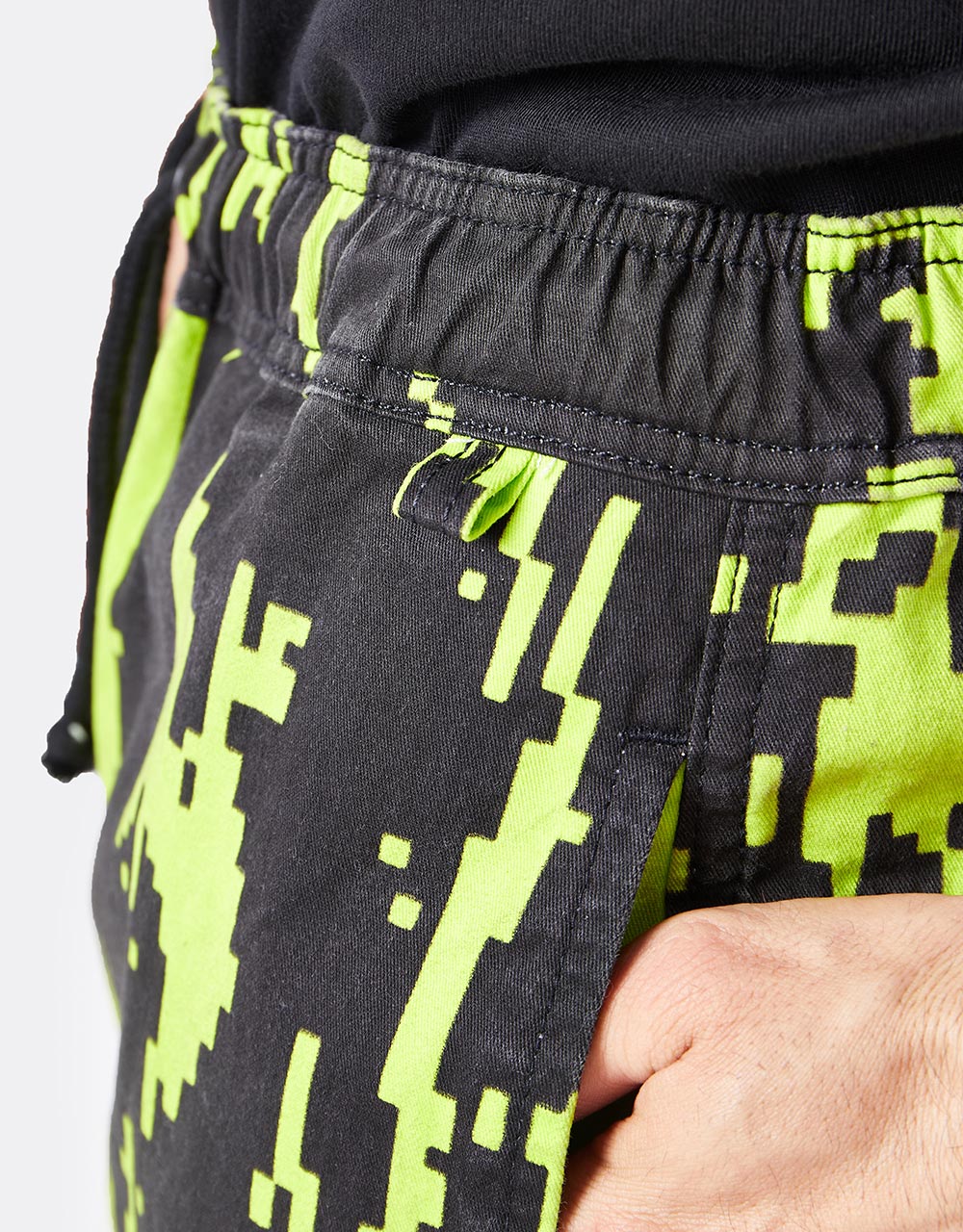 Route One Organic Baggy Pants - Pixel Flames Black/Lime Green