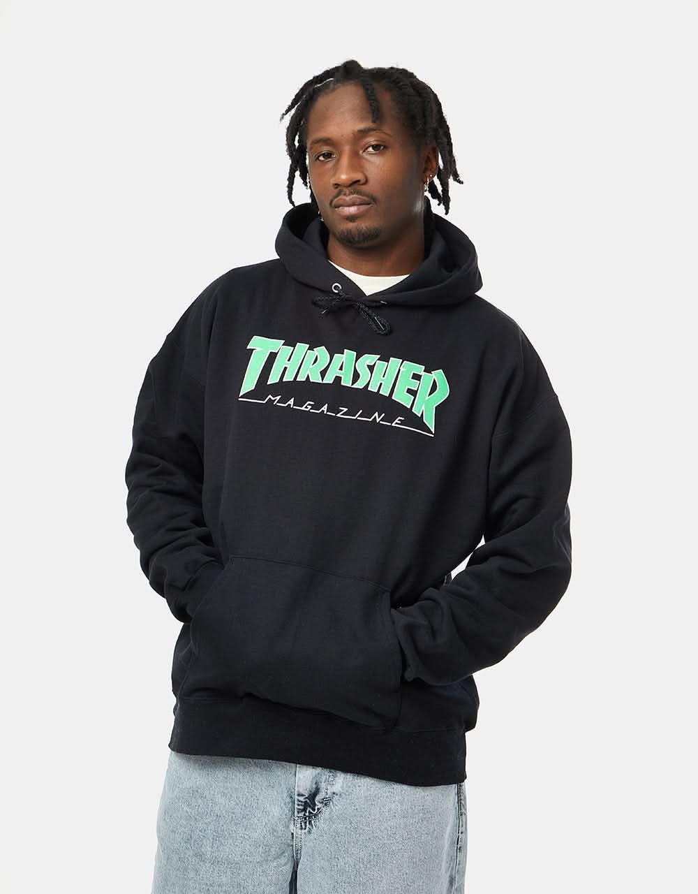 Thrasher Outlined Pullover Hoodie - Black/Green – Route One