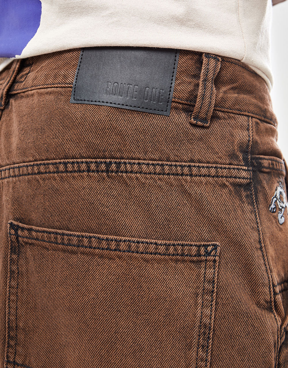 Route One Super Baggy Denim Shorts - Gingerbread