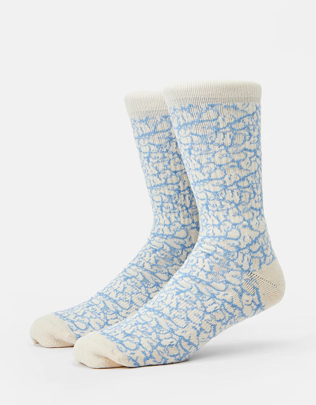Route One Tagged Crew Socks -Ivory Cream/Teal