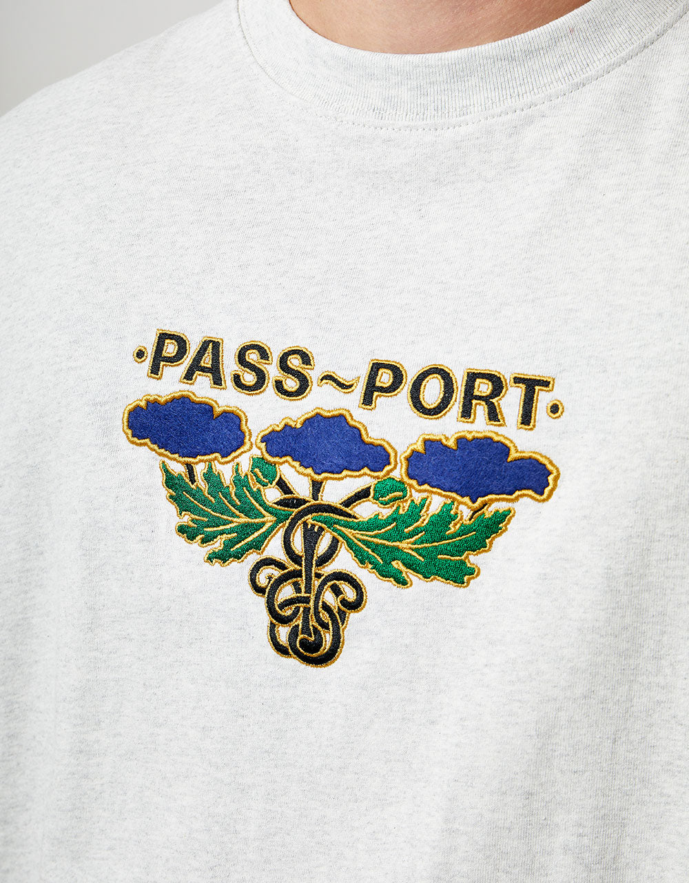 Pass Port Emblem Applique T-Shirt - Ash Heather