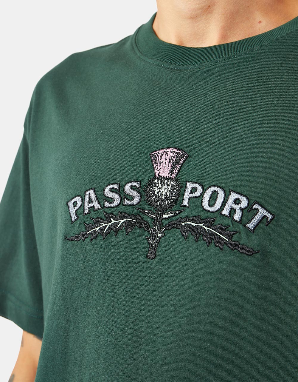 Pass Port Thistle Embroidered T-Shirt - Forest Green