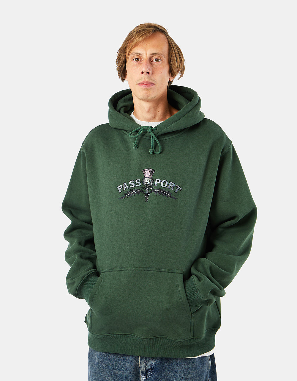 Pass Port Thistle Embroidered Pullover Hoodie - Forest Green