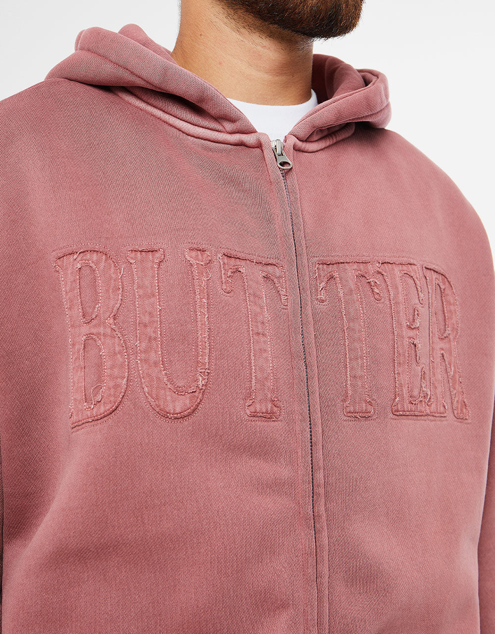 Butter Goods Fabric Applique Zip-Thru Hoodie - Washed Rhubarb