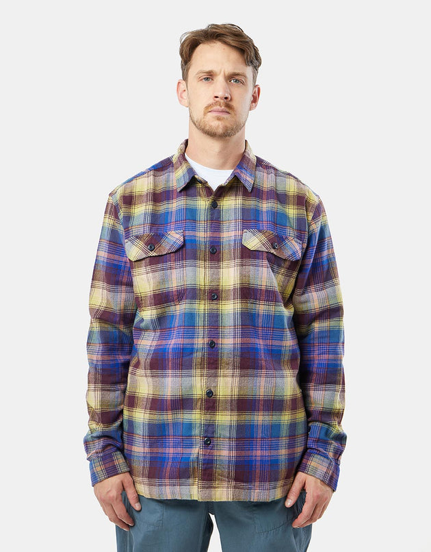 Patagonia Organic Cotton Mide-Weight L/S Fjord Flannel Shirt - Sun Rays: Obsidian Plum