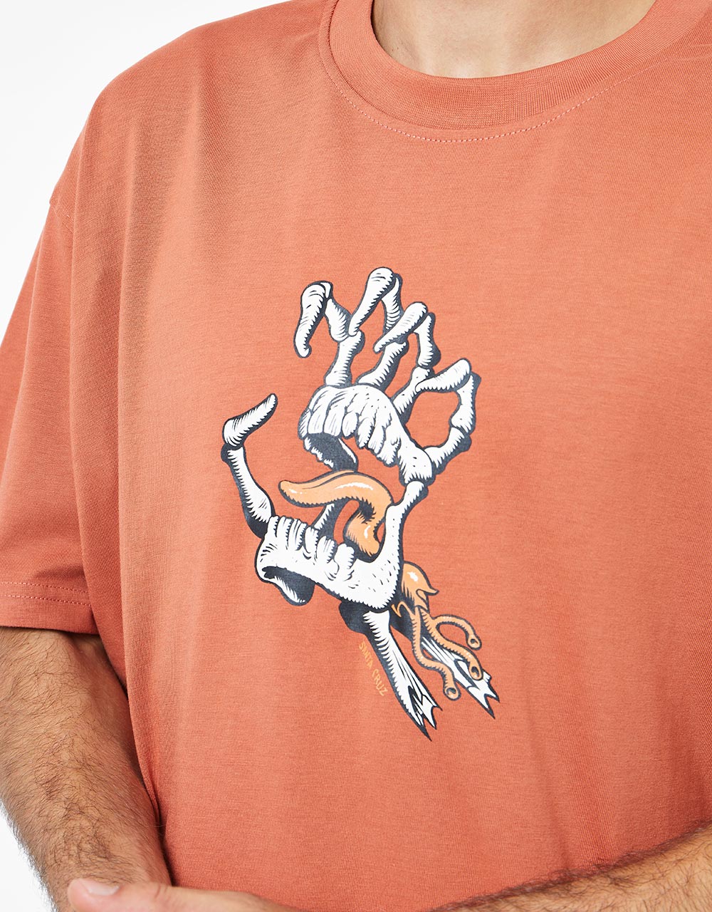 Santa Cruz Bone Hand Cruz Front T-Shirt - Terracotta