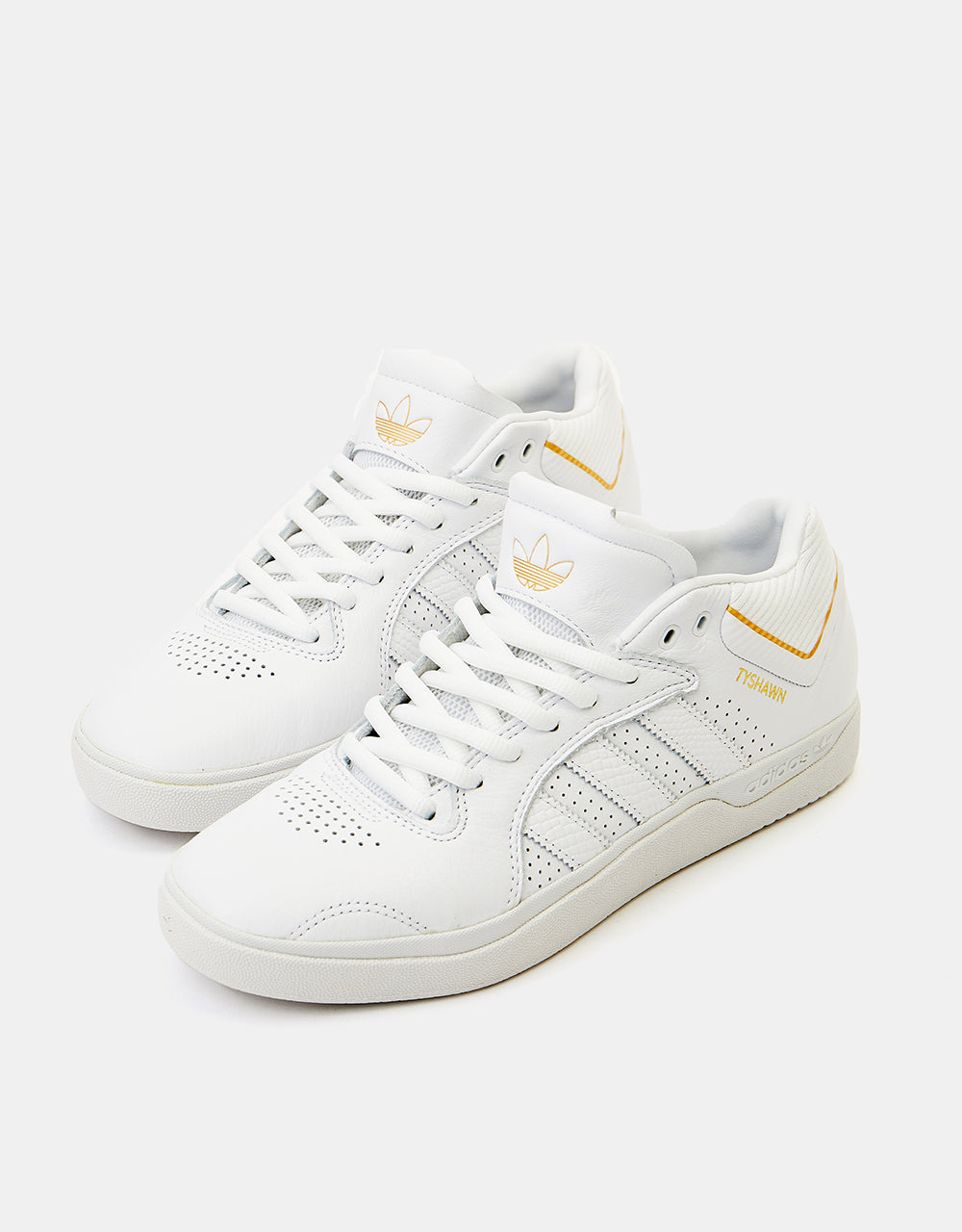 adidas Tyshawn Skate Shoes - White/White/Gold Metallic
