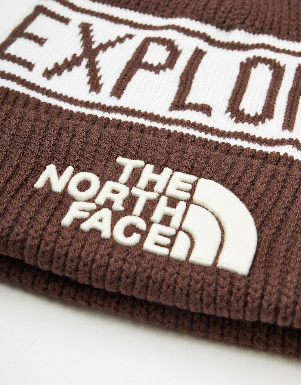 The North Face Retro TNF Pom Beanie - Coal Brown/Gardenia Wht
