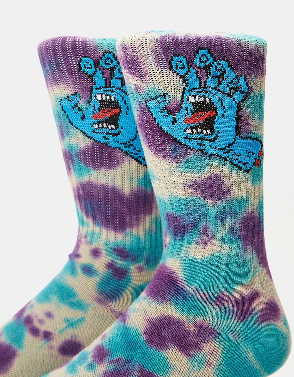 Santa Cruz Screaming Hand Tie Dye Sock - Oat/Purple/Aqua Tie Dye