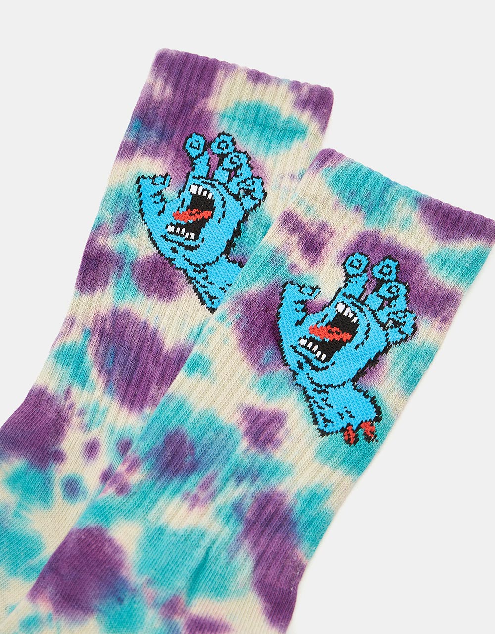 Santa Cruz Screaming Hand Tie Dye Sock - Oat/Purple/Aqua Tie Dye
