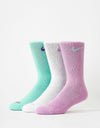 Nike SB Everyday Plus 3 Pack Crew Socks - Fuchsia Dream/White/Emerald Rise