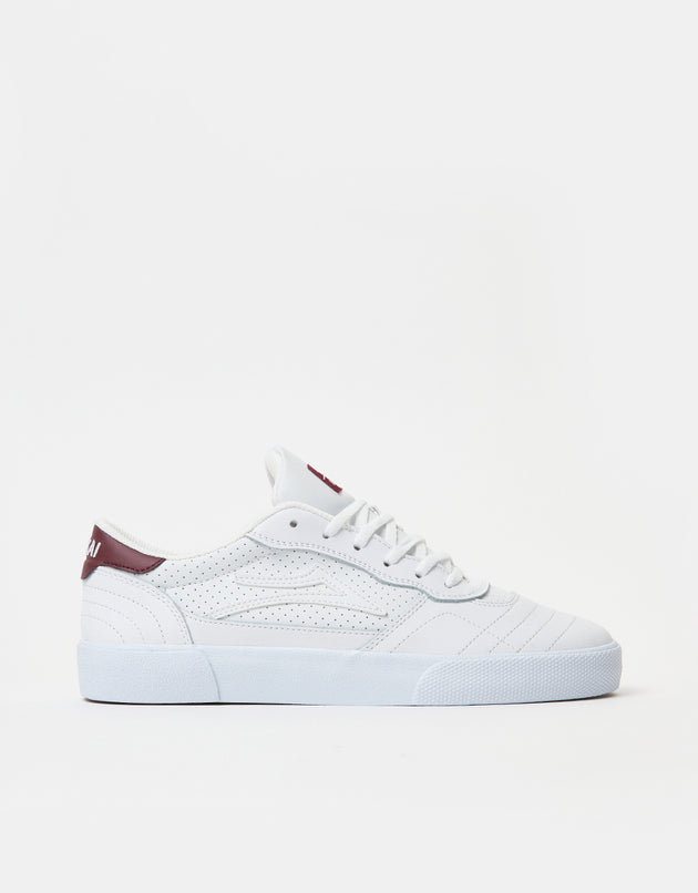 Lakai Cambridge Skate Shoes - White/Burgundy Leather