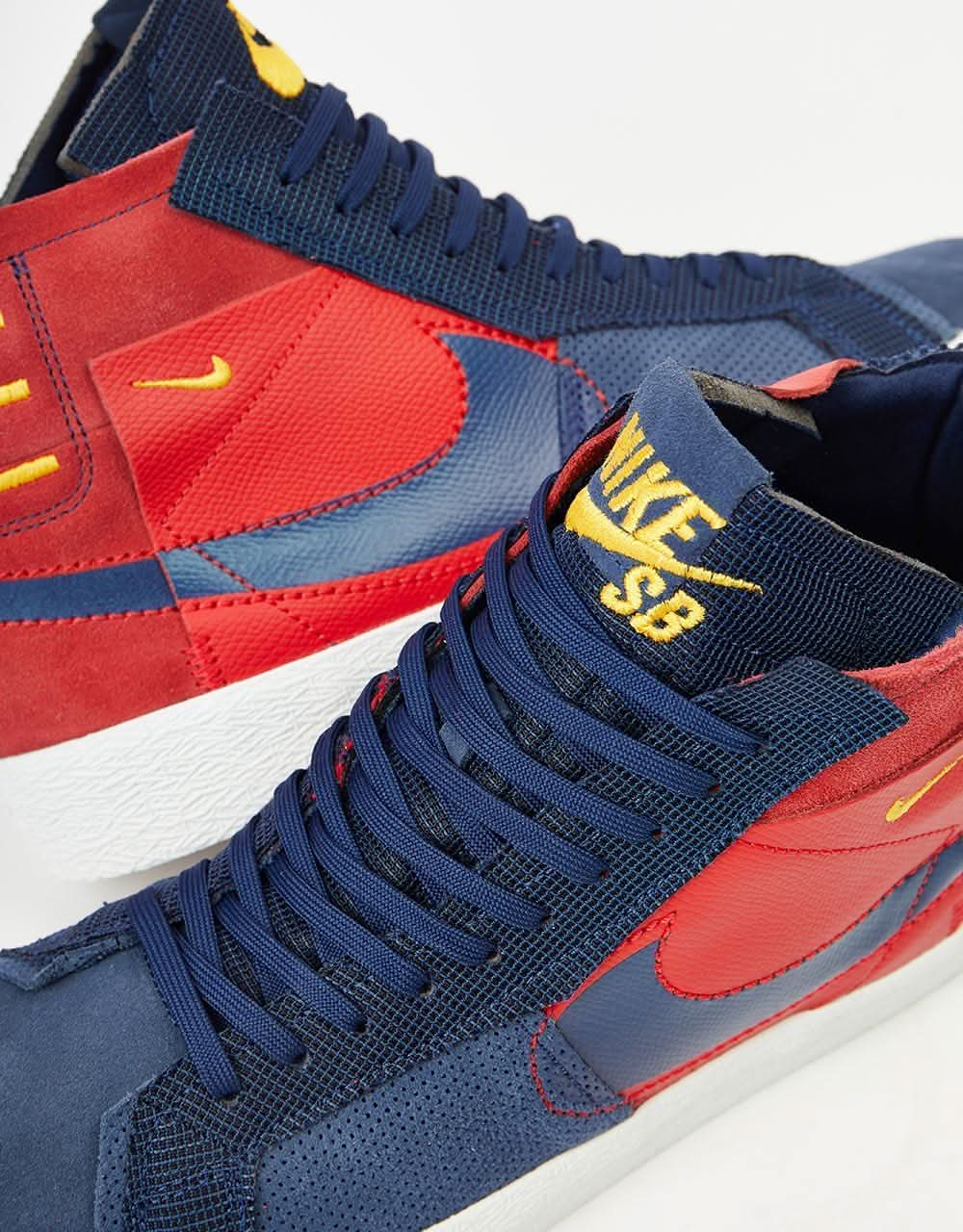 Nike SB Zoom Blazer Mid Premium Skate Shoes - Univ Red/Midnight Navy-Univ Gold-Summit White-Black