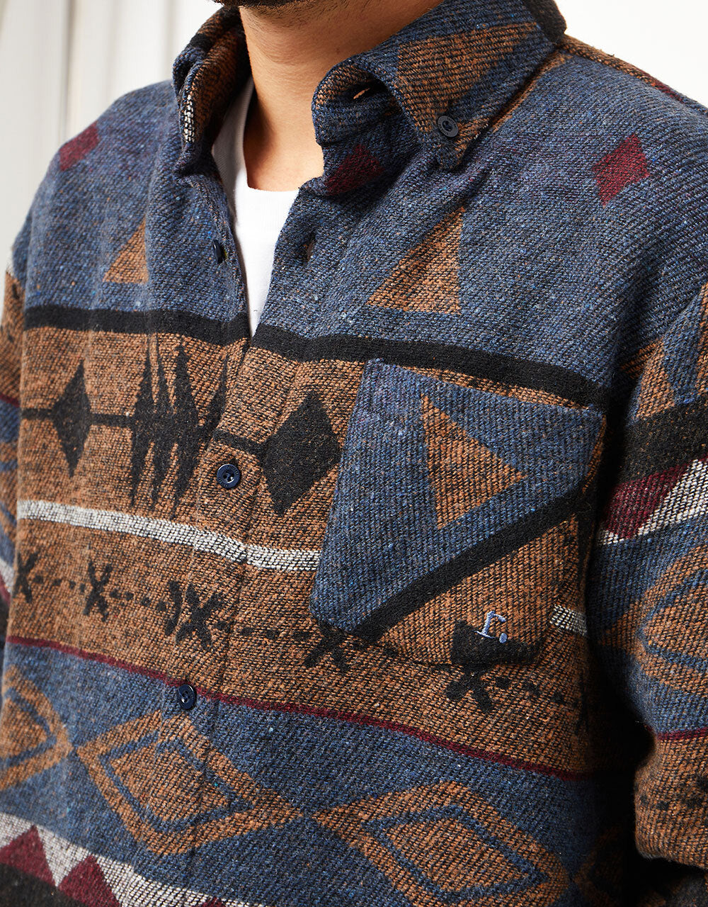 Route One Navajo Heavyweight Flannel Shirt - Imperial Blue/Brown